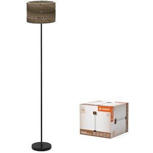 LEDVANCE vloerlamp Decor Karton Cilinder bruin van golfkarton, E27, 1600 mm hoogte, lampenkap van gerecycled materiaal, duurzaam dankzij vervangbare lichtbron, eenvoudig te installeren