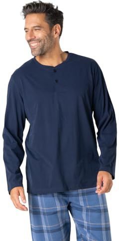 Eminence - Lange Pyjama - Marineblauw - Flanel/Jersey - 100% Katoen
