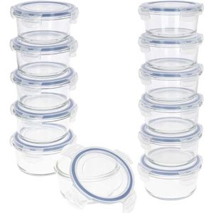 AKTIVE - 12 stuks luchtdichte glazen containers, magnetronbestendig glazen deksel, voedselcontainer met sluiting, 420 ml, transparant deksel, voedselcontainer, ronde deksel