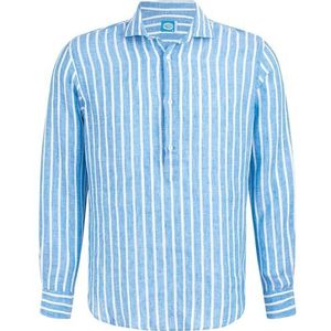 Panareha Linnen Gestreept Popover Overhemd voor Heren SICILIA Blauw (M)