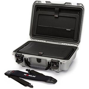Nanuk 923 waterdichte hardshell koffer met laptop kit, met riem (TSA-sluitingen) - zilver