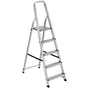 Garden Friend S1405105 Everest aluminium ladder voor huishoudelijk gebruik en doe-het-zelver, belastbaarheid tot 150 kg, zilver