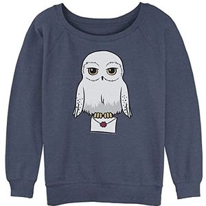 Harry Potter Warner Brothers and The Deathly Hallows Anime Hedwig Mail Junior's Raglan Pullover with Coverstitch Blue Heather