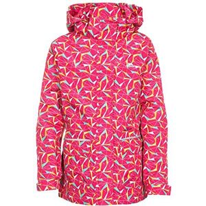 Trespass Twinkling Waterdichte jas voor meisjes, met oprolbare capuchon en reflecterende details.