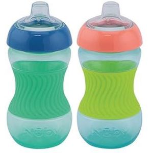 Nuby - 2-Pack Mini Cup - Oefenbeker voor kinderen met een siliconen handgreep - Drinkbeker voor baby - 2 stuks Blauw & Groen - 180 ml - 4+ maanden