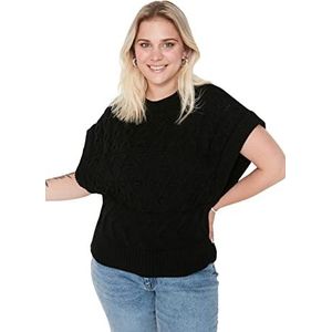 Trendyol Dames ronde hals effen ontspannen plus size trui, zwart, 4XL, Zwart, 4XL