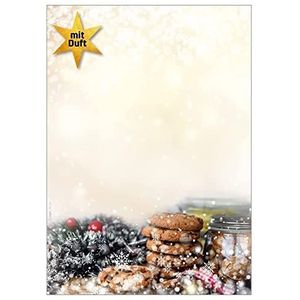 SIGEL DP304 kerstbriefpapier met geur, takken en koekjes, 21 x 29,7 cm, 90 g/m2, bruin en goud, 25 vellen