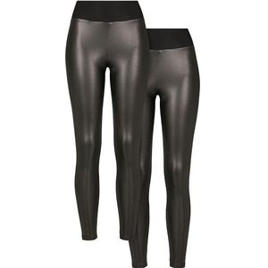 Urban Classics Damen Leggings Ladies Faux Leather High Waist Leggings 2-Pack black+black 5XL