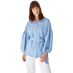 Trendyol Vrouwen bescheiden getailleerde basic overhemdkraag geweven bescheiden shirts, Blauw, 68