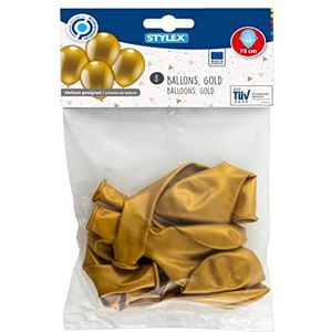 Stylex 14744 Gouden ballonnen, 8-delige zak, 75 cm omtrek, van natuurlijk latex, geschikt voor helium, ronde ballonnen