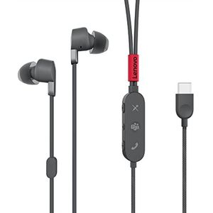 Lenovo Go USB-C in-ear hoofdtelefoon met actieve ruisonderdrukking - stormgrijs - computergecertificeerd - licht en draagbaar - geïntegreerde onafhankelijke microfoon - digitale audio USB-C