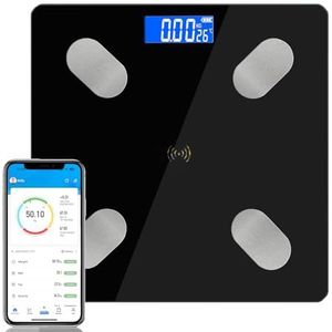 Diboniur Digitale personenweegschaal met lichaamsvet en spiermassa met app, weegschaal met lichaamsvetanalyse voor lichaamsvet, BMI, spiermassa en andere