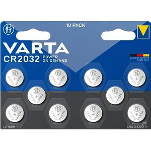 Varta batterijen Electronics CR2032 Lithium knoopcel 3V batterij verpakking met 10 stuks knoopcellen in originele blisterverpakking van 1 exemplaar, Zilver