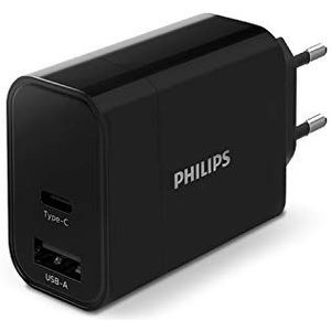 PHILIPS DLP2621/12 - USB-lader - type-C en USB-A uitgangen - 30 W snel opladen - Zwart
