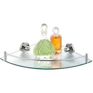 Avilia Hoekplank voor de douche, rek voor badkamer, keuken, slaapkamer, met schroeven en montageaccessoires, van gehard glas, verchroomd, 25 x 5,7 x 25 cm