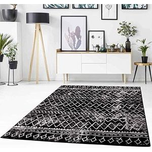 Carpet City Vloerkleed vlakpolig met zigzagpatroon, Chevron, modern, gemêleerd in zwart voor woonkamer Afmetingen: 80x150 cm, 80 cm x 150 cm