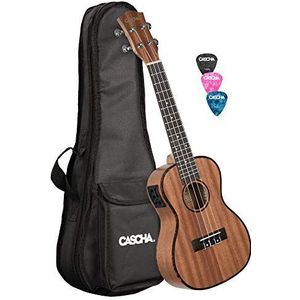 Cascha Premium Mahonie sopraan ukelele, kleine Hawaii gitaar, ukelele voor beginners met Aquila-snaren en 3 plectrums Ukelele + tas incl. Pickupnaald 24 inch Konzert Ukelele + tas incl. Pickupnaald