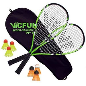 VICTOR Speed-Badminton 100 Premium - 2 badmintonrackets, 3 ballen en een hoogwaardige badmintontas zwart/groen