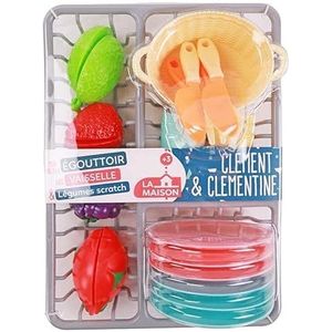 CLEMENT CLEMENTINE - Afdruiprek voor Servies met Groenten - Imitatiespel - 011752 - Multicolor - Plastic - Speelgoedkeuken - Kinderspeelgoed - 30 cm x 22 cm - Vanaf 3 jaar.