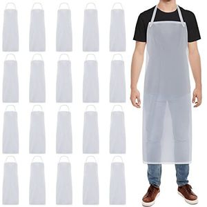 20 stuks plastic schorten vinyl doorzichtig waterdicht schort 117 cm unisex transparant schort zware plastic schorten voor keuken koken schoonmaken afwassen slager laboratorium werk, helder