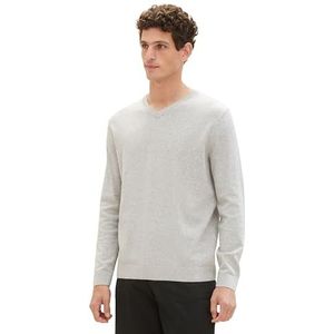 TOM TAILOR Basic pullover voor heren met V-hals van katoen, 32782 - Alfalfa Melange, 3XL