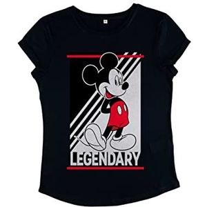 Disney Classics Women's Classic-Legend of Mickey Organic Roll Sleeve T-Shirt, Navy Blue, S, donkerblauw, S