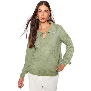 Trendyol FeMan oversized basic polo hals gebreide trui, mint, S, Munt, S