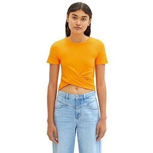 TOM TAILOR Denim Dames Cropped T-shirt met knoopdetail, 31684 - Bright Mango Orange, M
