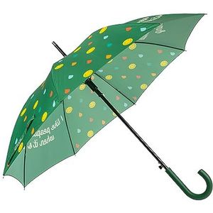 FISURA Grote paraplu ""I like smiling people"" groene jongerenparaplu. Automatische paraplu met windproof-knop. Grote regenparaplu. Diameter 106 centimeter.
