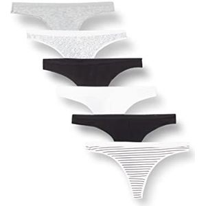Amazon Essentials Katoenen string voor dames, 6 stuks, veelkleurig/stippen/heide/streep, XX-Small
