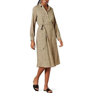 Amazon Essentials Dames Georgette lange mouwen midi-lengte overhemdjurk, taupe luipaard, X-Large