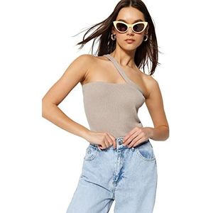 Trendyol Dames Plain uitgesneden gedetailleerde dunne gebreide bodysuit, Rots, M