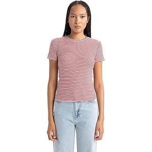 DeFacto Dames T-shirt - klassiek basic shirt voor dames - comfortabel T-shirt voor vrouwen, rood, S