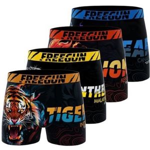 FREEGUN Nauwsluitende boxershorts (4 stuks) voor jongens, Oranje/Zwart/Geel/Blauw, 12-14 Jaren