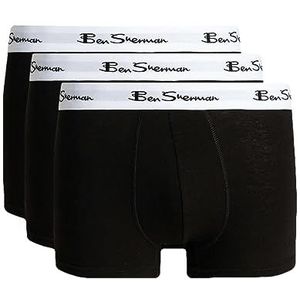 Ben Sherman Boxershorts voor heren in zwart | Soft Touch Katoenrijke Trunks met contrasterende witte elastische tailleband | Comfortabel en ademend ondergoed - Multipack van 3, Zwart, S