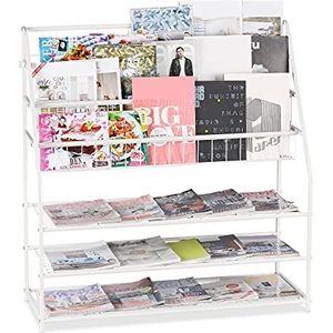 Relaxdays tijdschriftenrek metaal - tijdschriftenhouder - magazine rek - boekenrek staand - wit