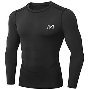 MEETYOO Compressieshirt voor heren, basislaag, lange of korte mouwen, T-shirt, sportuitrusting, fitnesspanty's voor hardlopen, gym, workout, Zwart, M