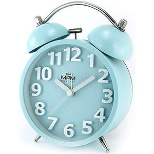 MPM Retro wekker analoog zonder tikken | luide wekker voor diepe slapers | Alarm Clock | wekker retro met 3D-wijzerplaat | perfecte wekker voor zware horen | mooie vintage decoratie | 15,5 cm - blauw