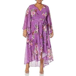 City Chic Women's Apparel City Chic Maxi Nora en Wisteria Painterly R, maat 20 casual partyjurk, 50 Plus voor dames, Wisteria Painterly R