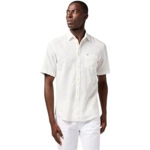 Wrangler - One Pocket Overhemd - Korte Mouwen - Blauw - Linnen/Katoen