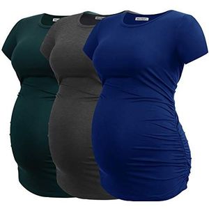 Smallshow Zwangerschapskleding Tops Kant Ruches Zwangerschap Kleding voor Vrouwen 3-Pack, Diep Groen/Diepgrijs/Navy, M