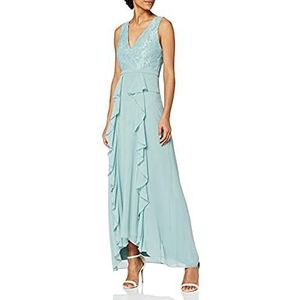 Little Mistress Dames Clarita Blue Plunge Maxi Jurk met Kant, Blauw (Gletsjer), 32 NL