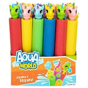 Colorbaby Aqua World 45738 Waterwerper met eenhoorngreep, waterspelletjes, zomerspeelgoed, verjaardagscadeau, waterpistool, waterstralen, 24 stuks