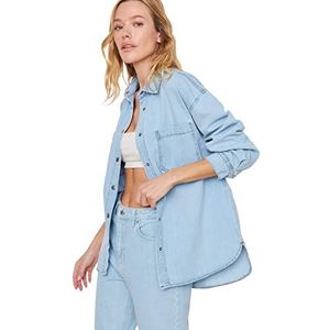 Trendyol - Denim Shirt - Blauw - Dames - Normale Standaard Kraag