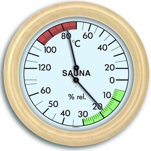 TFA Dostmann Analoge sauna-thermo-hygrometer, met houten frame, temperatuur, luchtvochtigheid, hittebestendig