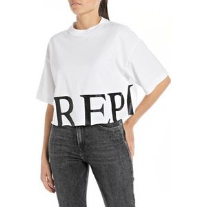 Replay Dames Cropped T-shirt korte mouwen Pure Logo Collectie, 001, wit, XL
