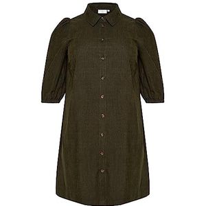 Kaffe Curve Plus-size dames shirt jurk knielange halve mouwen corduroy, Forest Night, 48 (L)