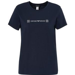Emporio Armani Dames Dames Dames Vrouwen Ronde Collar Tartan Christmas Cotton T-Shirt, marineblauw, M