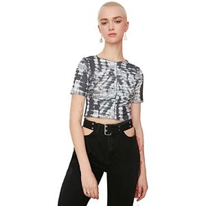 Trendyol Dames Antraciet Batik Patroon Crop Gebreide Blouse Blouse, Antraciet, Klein