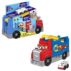 MEGA Bloks Fisher Price Bouwblokken voor peuters, speelgoedauto en baan, bouw- en racetruck met 5 racegeluiden voor peuters van 1-3, FVJ01